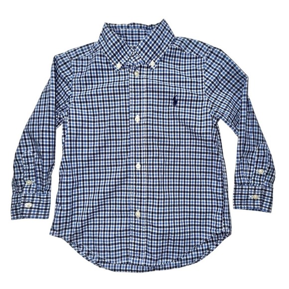 Ralph Lauren Boys 3T Blue gingham Check L/S Button-Up dress Shirt preppy classic - Picture 1 of 9